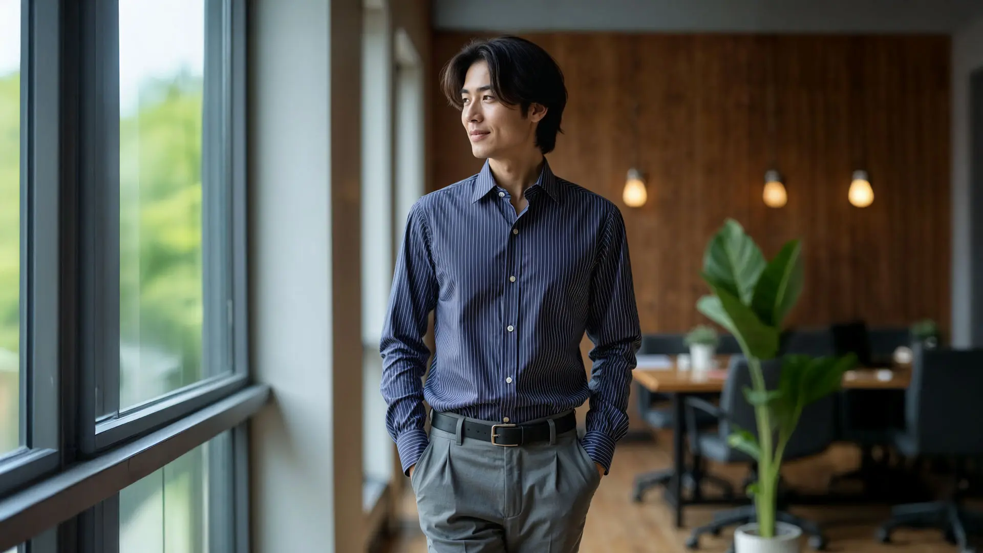 遠州織の麻混シャツ