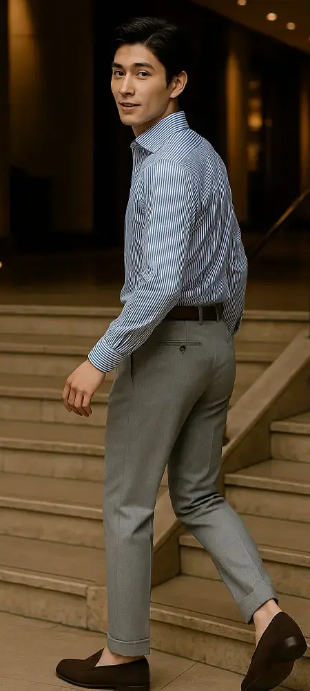 遠州織の麻混シャツ